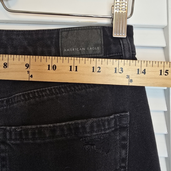 AMERICAN EAGLE Straight Mom‎ Jeans Black Ripped High Rise Tapered Women 2 Grunge - Picture 12 of 15